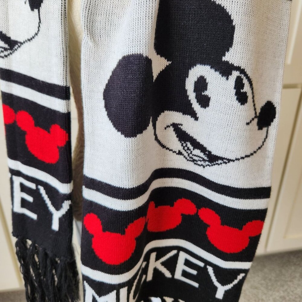 Disney Mickey Mouse Knit Scarf Black Red White Fringe Fall Winter Cozy Cute - Picture 3 of 5